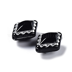 不透明なアクリルビーズ  ライン入り  菱形  ブラック  18x14x9.5mm  穴：1.5mm&nbsp;X-OACR-G016-10