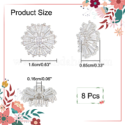 1ホール真鍮マイクロパヴェクリアキュービックジルコニアシャンクボタン  花  プラチナ  16x8.5mm  穴：1.6mm  8個/箱&nbsp;BUTT-WR0001-07