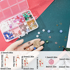 Diyのクリスマスブレスレット作りキット  ガラスパールビーズを含む  ギフトボックス&雪だるま&リース合金エナメルペンダント  ミックスカラー  438個/箱&nbsp;DIY-SC0022-58