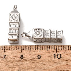 304ステンレスペンダント  3d ビッグベンチャーム  長持ちメッキ  プラチナ  24x6.5x6.5mm  穴：1.5mm&nbsp;SA-CBA68A4-06P