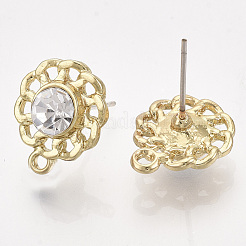 合金ラインストーンスタッドピアスパーツ  カン付き  生の（メッキされていない）ピン  花  ライトゴールド  クリスタル  15x12mm  穴：1.6mm  ピン：0.8mm&nbsp;PALLOY-T056-121B