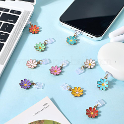 10 個のプラスチックモバイル防塵プラグ  合金エナメルペンダント付き  花  ミックスカラー  33mm&nbsp;HJEW-SC00186