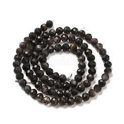 天然銀光沢の黒曜石ビーズ 連売り  ラウンド  多面カット  4mm  穴：0.7mm  約92個/連  15.43''（39.2センチメートル）&nbsp;G-E608-A02-C