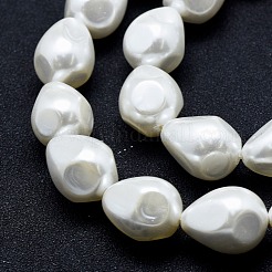 電気メッキシェルパールビーズ連売り  多面カット  ティアドロップ  ホワイト  18x13~14mm  穴：1mm  約22個/連  15.7インチ（40cm）&nbsp;BSHE-G006-10C