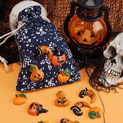ハロウィンテーマの不透明樹脂カボション40個、4つのスタイル  ジュエリー作りのための  カボチャのジャック・オー・ランタン^&ムーン&パンプキン  混合図形  ミックスカラー  20~29x20~22.5x7~8mm  10個/スタイル&nbsp;RESI-GF0001-09