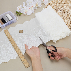 5ヤードの綿刺繍花柄生地  服装アクセサリー  ホワイト  220mm&nbsp;DIY-FG0008-61