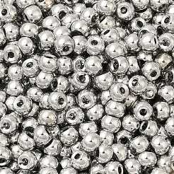 メタリックカラーメッキガラスシードビーズ  丸い穴  ラウンド  銀メッキ  4x3mm  穴：1.4mm  340個/ 20g&nbsp;X1-SEED-H002-G-A573