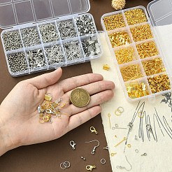 DIYジュエリーファインディングメイキングキット  亜鉛合金カニカンを含む  アイロンオープン丸カン、コードエンド、スクリューアイピン、スペーサービーズ、リボンクリンプエンド  ゴールドカラー  4~20x4~8x0.7~2mm  穴：1.2~6.6mm.&nbsp;DIY-YW0009-18G