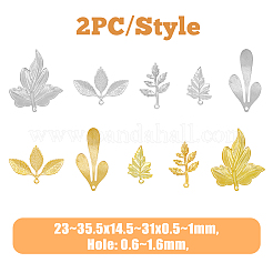 20 個 10 スタイル真鍮ペンダント  葉とカエデの葉  プラチナ·ゴールデン  23~35.5x14.5~31x0.5~1mm  穴：0.6~1.6mm  2個/スタイル&nbsp;KK-FH0006-18