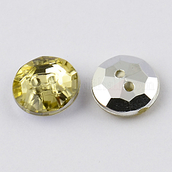 2つ穴台湾アクリルラインストーンフラットラウンドボタン  ファセット＆シルバーメッキ  シャンパンイエロー  10x4mm  穴：1mm&nbsp;BUTT-F015-10mm-33