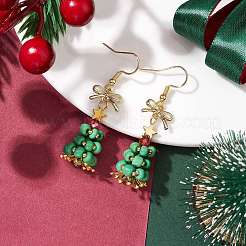 ガラスダングルピアス  真鍮パーツ  クリスマスツリー  ゴールドカラー  48x13.5mm&nbsp;EJEW-TA00440-01
