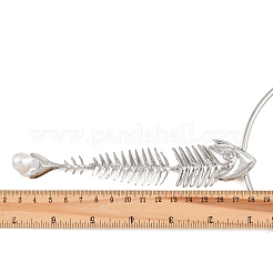 女性用合金クリスタルラインストーンペンダントネックレス  魚の骨  プラチナ  内径：4.80インチ（12.2cm）&nbsp;AL-CBA4777-02B