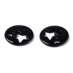 スプレープリント真鍮製チャーム  スターとフラットラウンド  ブラック  14.5x14.5x2.5mm  穴：2mm&nbsp;X-KK-Q252-003A