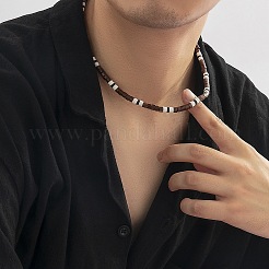 調節可能なボヘミアンポリマークレイと木製のヘイシビーズネックレス（男性用）  プラチナ  ココナッツブラウン  15.75インチ（40cm）&nbsp;TL5512