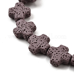 天然溶岩岩ビーズ連売り  クロス  染め  ロージーブラウン  14x14x6mm  穴：1.5mm  約28個/連  15.94''（40.5センチメートル）&nbsp;G-L498-E02-01C