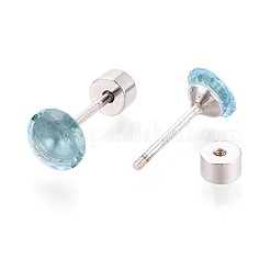 925スターリングシルバースタンドピアス  フラットラウンド  ガラスと  プラチナ  空色  6mm&nbsp;STER-N016-133A-P