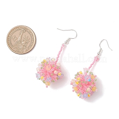 鉄の花のダングルイヤリング  ガラスシードとマレーシアジェイドのペンダント付き  プラチナ  プラチナ  57.5x78mm&nbsp;EJEW-MZ00593