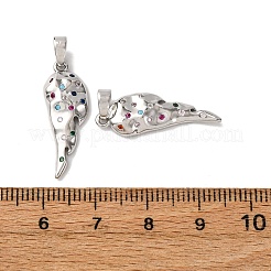真鍮製マイクロパヴェキュービックジルコニアペンダント  翼のチャーム  プラチナ  24.5x8.5x2.5mm  穴：4x2.5mm&nbsp;KK-F911-22P