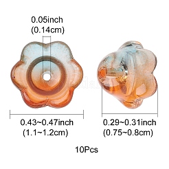透明ガラスビーズ  花  ティール  11~12x7.5~8mm  穴：1.4mm&nbsp;LAMP-FS0001-09D