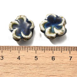 手作りの陶器ビーズ  花  ダークブルー  14.5x15x6.5mm  穴：2mm&nbsp;PORC-H013-02-14