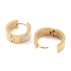 イオンプレーティング（IP）304ステンレススチール＆天然シェルフギーフープピアス（女性用）  316サージカルステンレススチール製耳ピン付き  ゴールドカラー  7x19.5~20.5mm&nbsp;EJEW-C096-29G