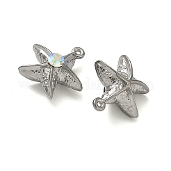 304ステンレスペンダント  ヒトデチャーム  ラインストーン付き  ステンレス鋼色  17x17x8.5mm  穴：1mm&nbsp;STAS-F328-05P