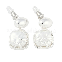 真鍮のダングルのピアス  プラスチックパール付き  女性用スタッドピアス  正方形  925銀メッキ  25x15mm&nbsp;EJEW-L288-003S