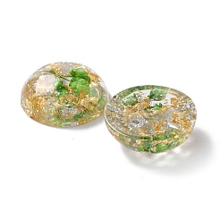 クリア樹脂カボション  花と  金と銀のホイル  半円  ライムグリーン  17.5x7.5mm&nbsp;CRES-P019-06A