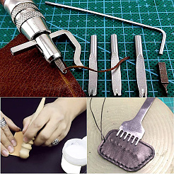 高炭素鋼の革細工ツール  木で  革加工ツールキット  ステッチパンチングカットソーイングレザークラフト作り用  ステンレス鋼色  11個/セット&nbsp;PURS-PW0003-006