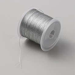 100m 3重ポリエステル編組メタルコード  DIYの編みこみのブレスレット作りと刺繡のために  銀  0.2mm  約109.36ヤード（100m）/ロール&nbsp;OCOR-WH0058-75A