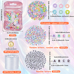 DIYブレスレットキット  ポリマークレイビーズを含む  ABSプラスチックビーズ  アクリルビーズ  再封可能なプラスチック袋  フラット弾性クリスタルストリング  ミックスカラー  6x0.5~1mm  穴：1.8mm  約290~320個/連  15.75インチ〜16.14インチ（40~41cm）  1連&nbsp;CLAY-BM0001-67