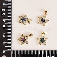 真鍮製マイクロパヴェキュービックジルコニアペンダント  18KGP本金メッキ  スター  グリーン  17x15x3mm  穴：4x3mm  5個/箱&nbsp;FIND-SZ0002-53D