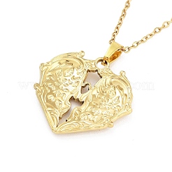 ハートと花の304ステンレススチールペンダントネックレス  女性用アズキチェーンネックレス  18KGP本金メッキ  15.75インチ（40cm）  ペンダント：25x26.5mm&nbsp;NJEW-G083-03B-G