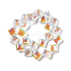 カット加工ガラスビーズ連売り  透明  菱形  17x17x7mm  穴：1.2mm  約48~50個/連  14.76~15.74インチ（37.5~40cm）&nbsp;EGLA-E030-01C