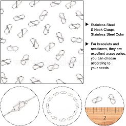 304ステンレススチールSフック留め具  ステンレス鋼色  12x6x1mm  200個/箱&nbsp;STAS-UN0004-92P