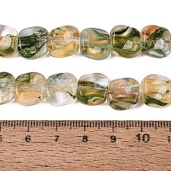 手作りランプワークビーズ連売り  正方形  砂茶色  10.5~11.5x10.5~12.5x5~7mm  穴：0.8~1mm  約24個/連  10.24~10.43インチ（26~26.5cm）&nbsp;LA-N046-01G