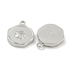 変色しない304ステンレススチールペンダント  フラワーチャーム付きフラットラウンド  ステンレス鋼色  16x13x3mm  穴：1.8mm&nbsp;STAS-P365-01P
