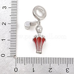 真鍮エナメルヨーロピアンダングルチャーム  大穴ペンダント  傘巻  レッド  プラチナメッキ  31mm  穴：5mm&nbsp;KK-CBA6818-14P