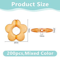 透明アクリルビーズフレーム200個  花  ミックスカラー  19x20x3.5mm  穴：1.6mm  内径：6.5mm&nbsp;TACR-DC0001-14