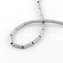 チューブ電気メッキ非磁性合成ヘマタイトビーズ連売り  マットなスタイル  銀メッキ  9x3mm  穴：1mm  約46個/連  16.1インチ&nbsp;G-S203-22H