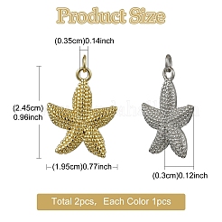 2個2色真鍮ペンダント  丸カン付き  ヒトデのチャーム  ミックスカラー  24.5x19.5x3mm  穴：3.5mm  1pc /カラー&nbsp;KK-YW0003-84
