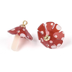 プラスチックチャーム  アクリルと金メッキの真鍮ループ付き  キノコ  インディアンレッド  18x15mm  穴：1.5mm&nbsp;KY-N015-118A-01