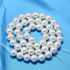 ABカラーメッキシェルパールラウンドビーズ連売り  ホワイト  8mm  穴：0.8~1mm  約46個/連  15.74インチ&nbsp;BSHE-L011-8mm-C001