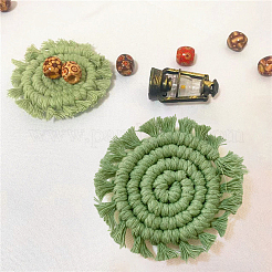 ボヘミアの手作り織りコットンコースター  カップマット  フラットラウンド  ダークシーグリーン  85x10mm&nbsp;AJEW-WH20020-294E