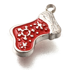 クリスマス 304 ステンレススチール レッド エナメル チャーム  クリスマスソックスチャーム  ステンレス鋼色  10.5x10x2.5mm  穴：1.2mm&nbsp;STAS-L022-468P