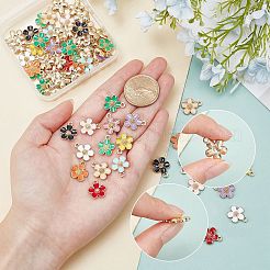 72個12色環境に優しい亜鉛合金ペンダント  エナメル  カドミウムフリー＆ニッケルフリー＆鉛フリー  5-花びらの花  ライトゴールド  ミックスカラー  16x13x3mm  穴：1.8mm  6個/カラー&nbsp;FIND-PH0002-56