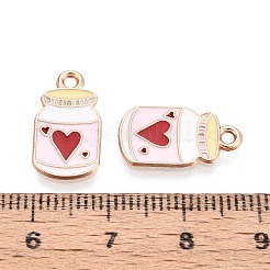 合金とエナメルのペンダント  ハート柄のボトル  ライトゴールド  ミスティローズ  17x9x1mm  穴：1.6mm&nbsp;ENAM-T021-19B-01