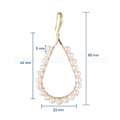 ダングルピアス  天然パールと  ブラスフープピアスのパーツと厚紙のジュエリーセットボックス  ティアドロップ  ホワイト  60mm  ピン：0.7mm&nbsp;EJEW-JE03526