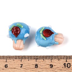 手作りのランプワークの凹凸のあるビーズ  ストロベリーカップケーキ  ライトスカイブルー  19~20x15~16x14~16mm  穴：0.8~1mm&nbsp;LAMP-T022-06C