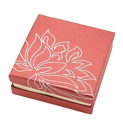ギフトラッピング用の正方形の厚紙ブレスレットバングルボックス  花蓮のデザイン  レッド  88x88x36mm&nbsp;CBOX-A004-03